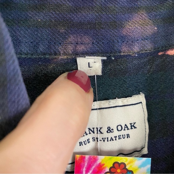 Frank & Oak Flannel Shirt Women Size Large Boho Floral Stencil Bleached Handmade - Picture 9 of 14